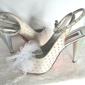 Betsey Johnson glitter bow peep toe heels SZ 8.5